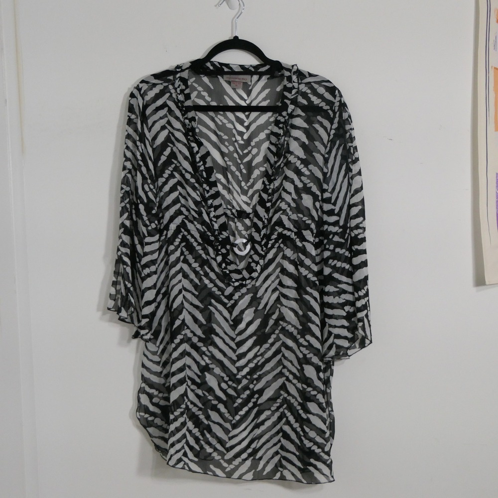 Peppermint‎ Bay Women Tunic XL Black White Zebra Print Boho Resortwear Coverup